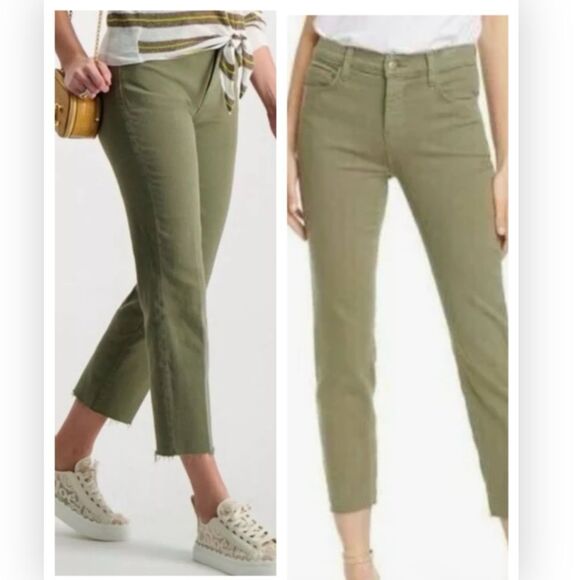 L'Agence Jeans Womens 27 Mossy Green Cropped High Rise Slim Raw Hem NWT $298 - Picture 2 of 10